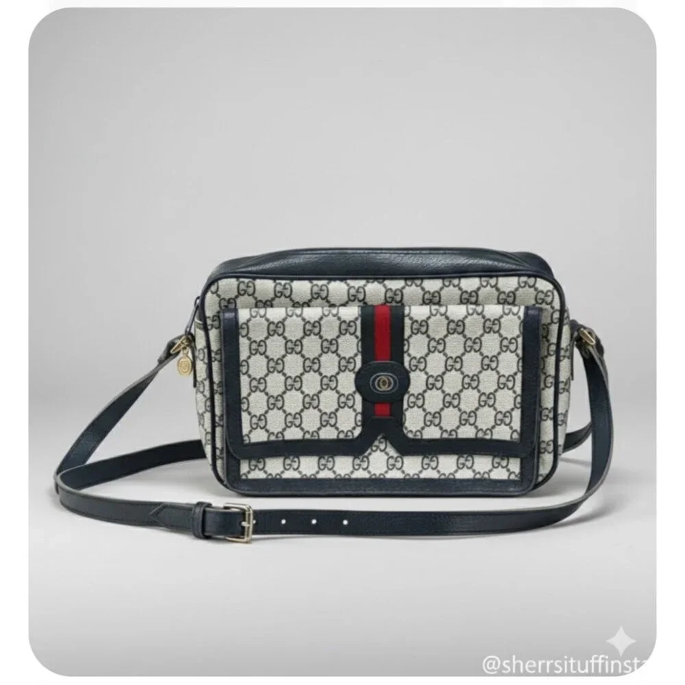 Vintage 1980s Gucci Accessory Collection Coated GG Supreme Camera Bag Crossbody - Picture 1 of 16